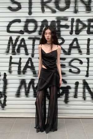 Y2K Asymmetric Top & Skirt Pants Two Piece Set