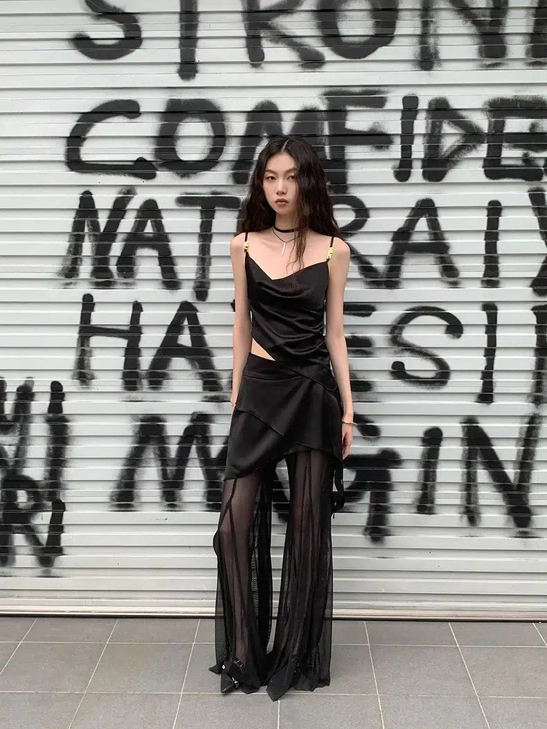 Y2K Asymmetric Top & Skirt Pants Two Piece Set Y2K Asymmetric Top & Skirt Pants Two Piece Set