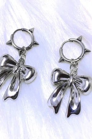 Y2K Bow Spiked Hoop Earrings