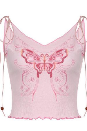 Y2K Butterfly Pink Crop Top
