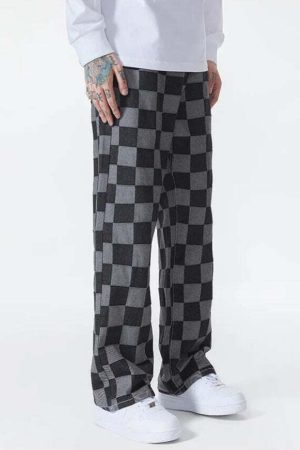 Y2K Checkered Black Pants