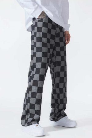 Y2K Checkered Black Pants