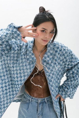 Y2K Checkered Zip Up Jacket