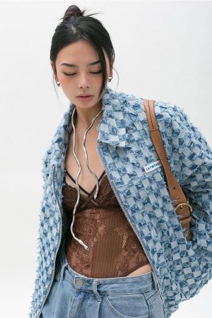 Y2K Checkered Zip Up Jacket