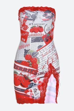 Y2K Cherry Slit Mini Dress