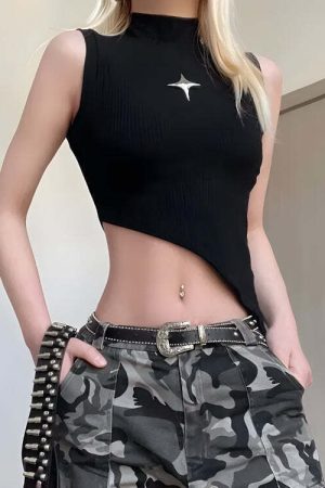 Y2K Corduroy Asymmetric Crop Top