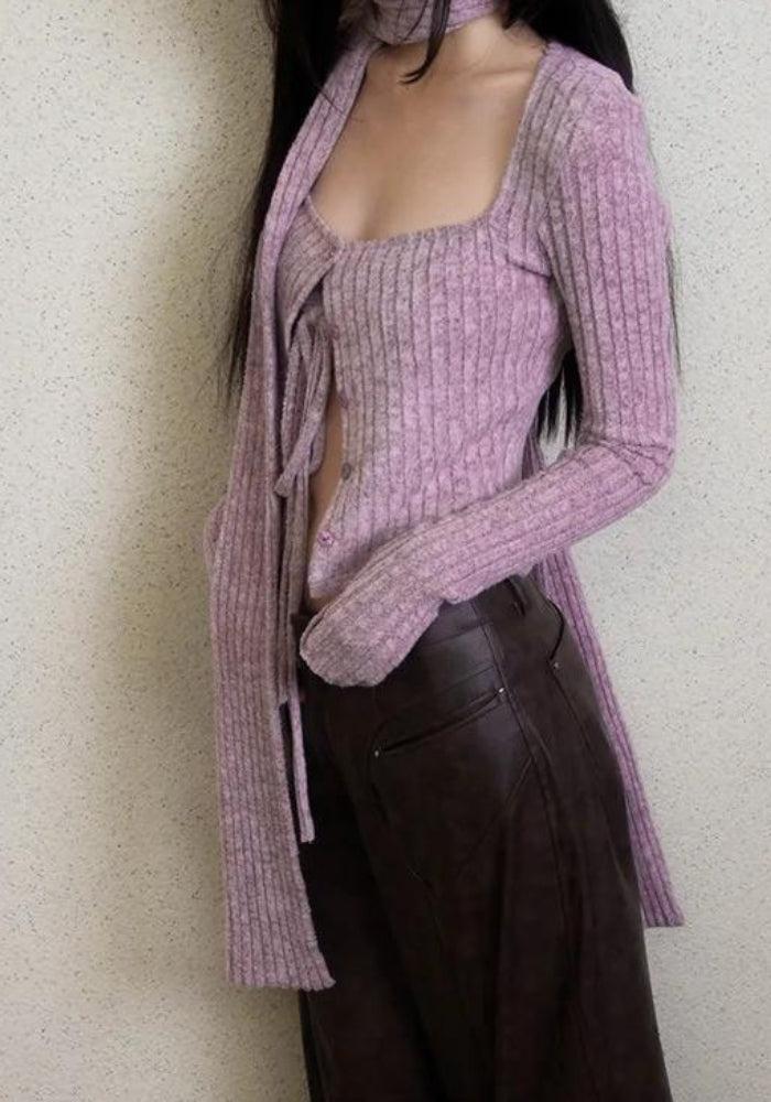 Y2K Corduroy Cropped Scarf Cardigan Y2K Corduroy Cropped Scarf Cardigan