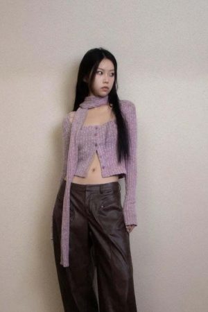 Y2K Corduroy Cropped Scarf Cardigan