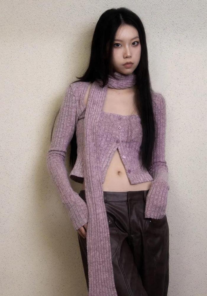Y2K Corduroy Cropped Scarf Cardigan Y2K Corduroy Cropped Scarf Cardigan