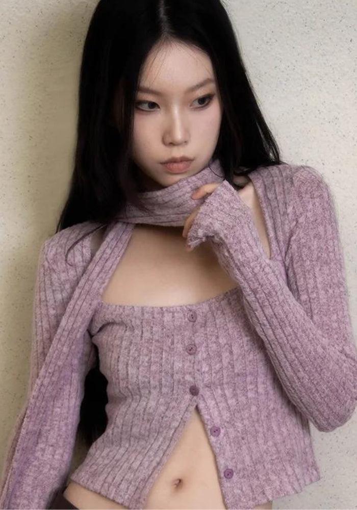 Y2K Corduroy Cropped Scarf Cardigan Y2K Corduroy Cropped Scarf Cardigan