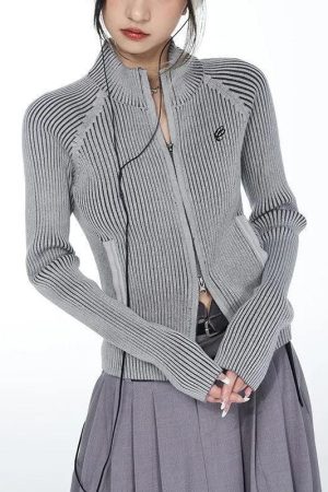Y2K Cyber Zip-Up Turtleneck Cardigan