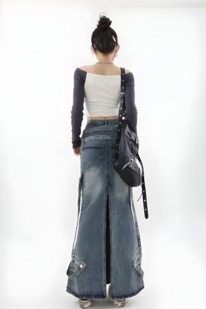 Y2K Denim Maxi Skirt