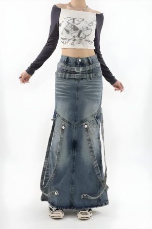 Y2K Denim Maxi Skirt