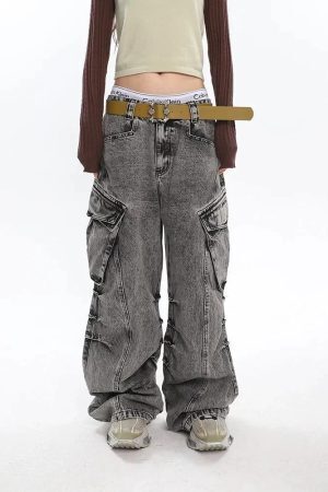 Y2K Distressed Big Pockets Cargo Jeans