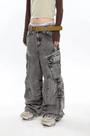 Y2K Distressed Big Pockets Cargo Jeans