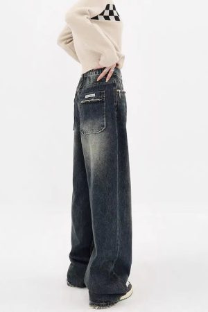 Y2K Distressed Pocket Wide Leg Jeans