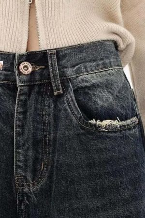 Y2K Distressed Pocket Wide Leg Jeans