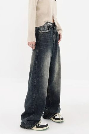 Y2K Distressed Pocket Wide Leg Jeans