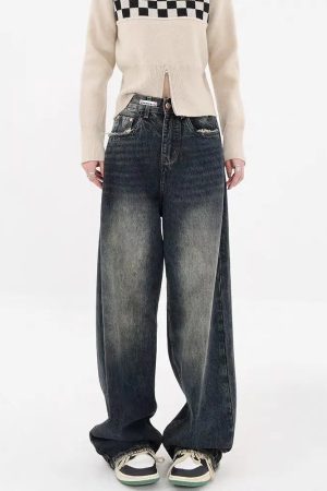 Y2K Distressed Pocket Wide Leg Jeans