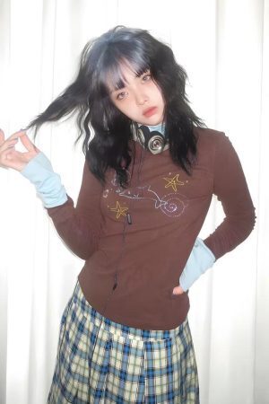 Y2K Dolphin Turtleneck Top