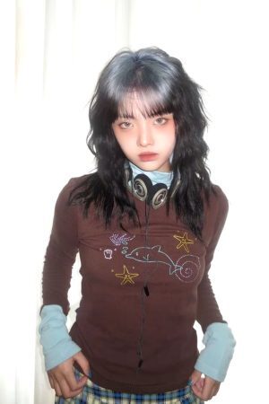 Y2K Dolphin Turtleneck Top