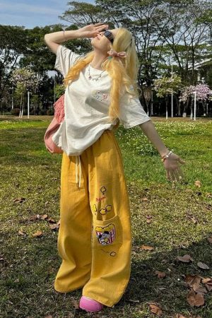 Y2K Embroidered Wide Leg Pants