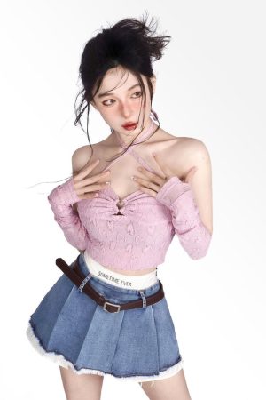 Y2K Fake Two Piece Pleated Mini Skirt