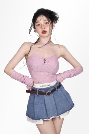 Y2K Fake Two Piece Pleated Mini Skirt