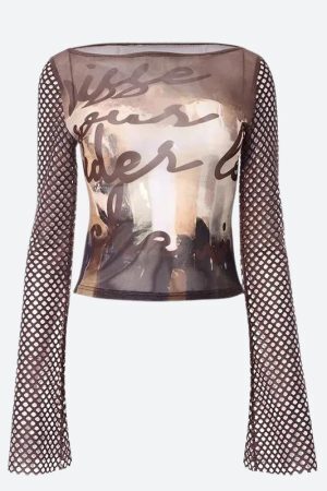 Y2K Fishnet Sleeve Mesh Top