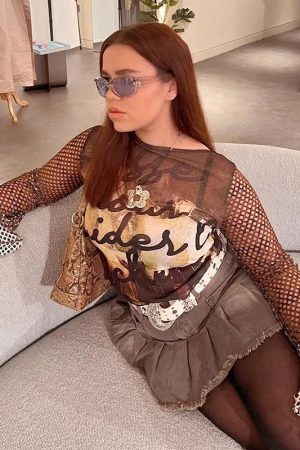 Y2K Fishnet Sleeve Mesh Top