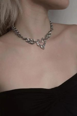 Y2K Flaming Heart Necklace