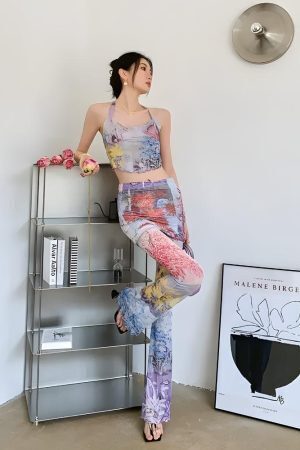 Y2K Flower Garden Mesh Two Piece Set