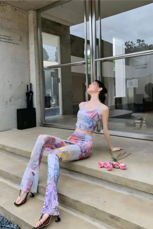 Y2K Flower Garden Mesh Two Piece Set