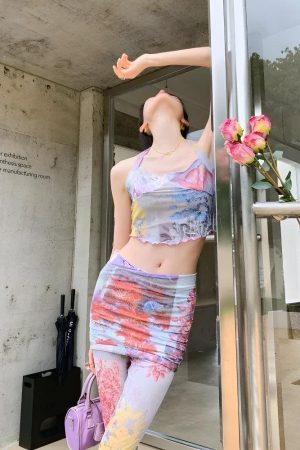 Y2K Flower Garden Mesh Two Piece Set
