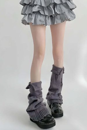 Y2K Grunge Distressed Knitted Leg Warmers