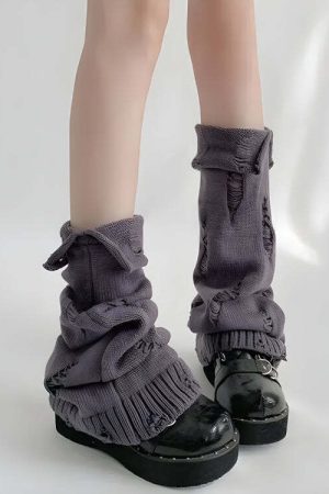 Y2K Grunge Distressed Knitted Leg Warmers