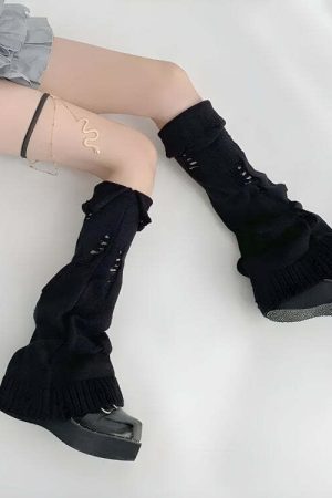 Y2K Grunge Distressed Knitted Leg Warmers