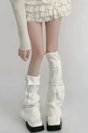 Y2K Grunge Distressed Knitted Leg Warmers