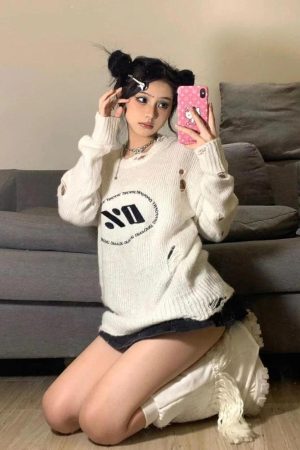 Y2K Grunge Distressed Knitted Sweater