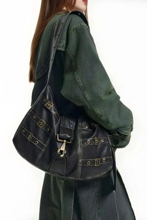 Y2K Grunge Faux Leather Belted Bag