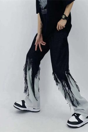 Y2K Grunge Fringed Straight Leg Jeans
