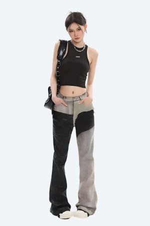 Y2K Grunge Patchwork Flare Pants