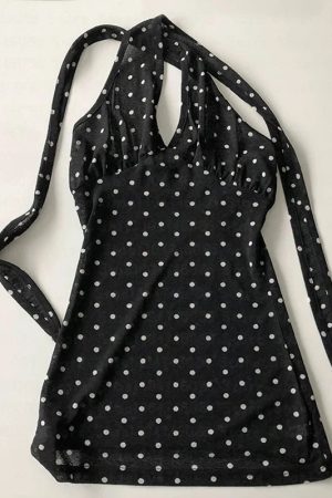 Y2K Halter Neck Polka Dot Top