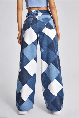 Y2K Harlequin Wide Leg Jeans