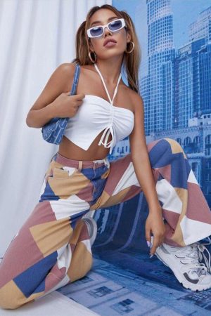 Y2K Harlequin Wide Leg Jeans