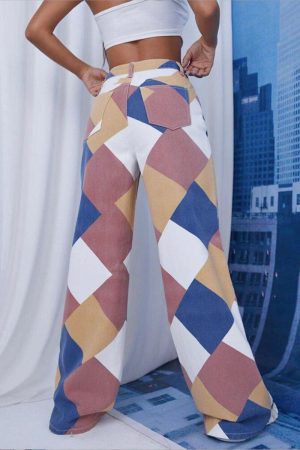Y2K Harlequin Wide Leg Jeans