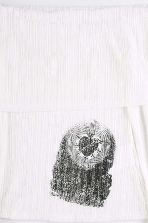 Y2K Heart & Swords Off Shoulder Top