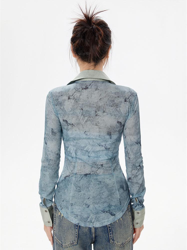 Y2K Lace Up Sheer Shirt Y2K Lace Up Sheer Shirt