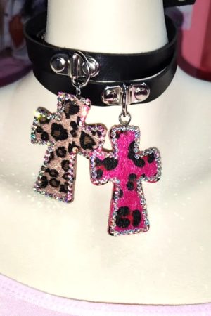 Y2K Leopard Cross Choker Necklace
