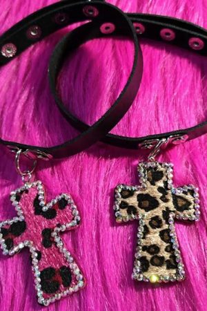 Y2K Leopard Cross Choker Necklace